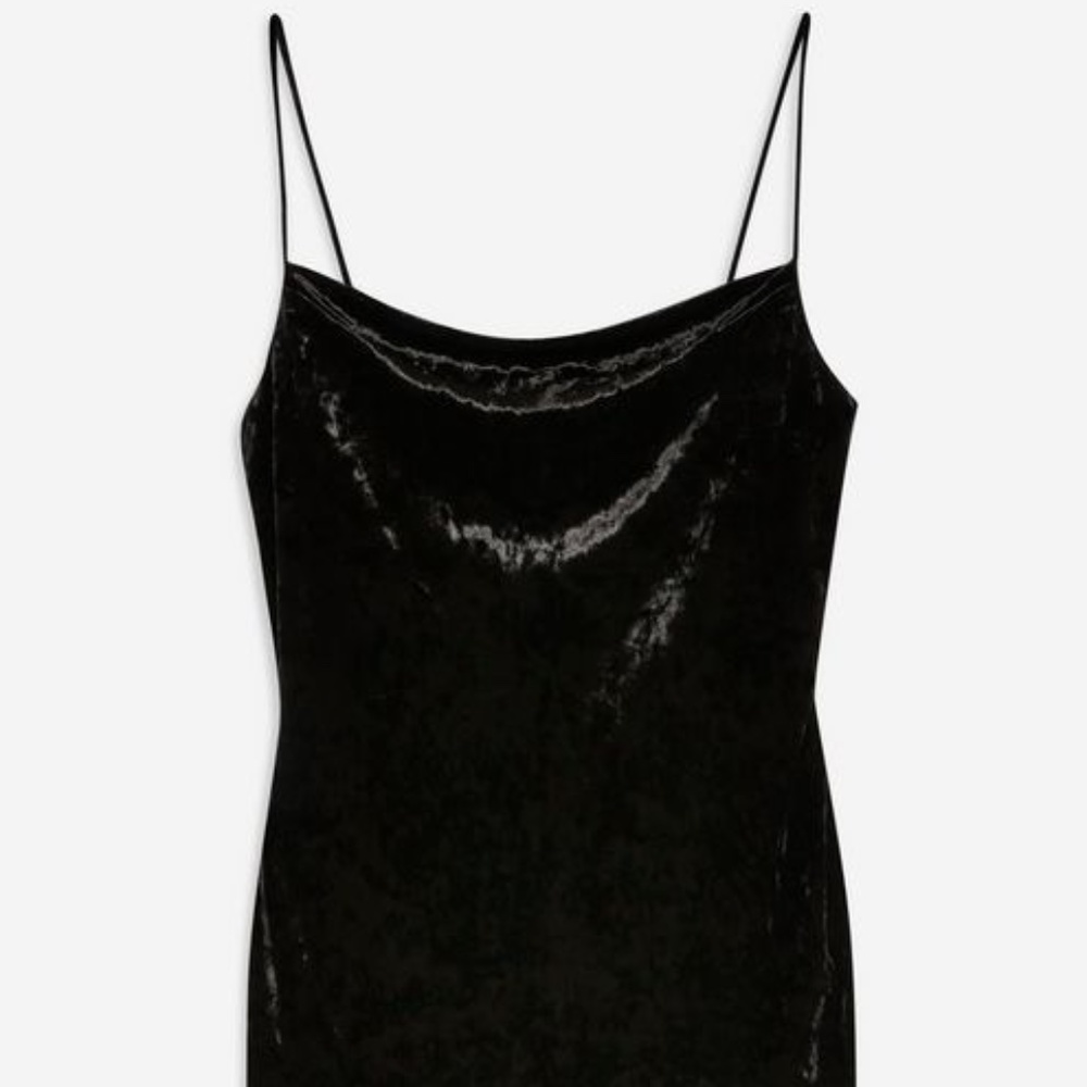 Topshop Black Crushed Velvet Mini Slip Dress